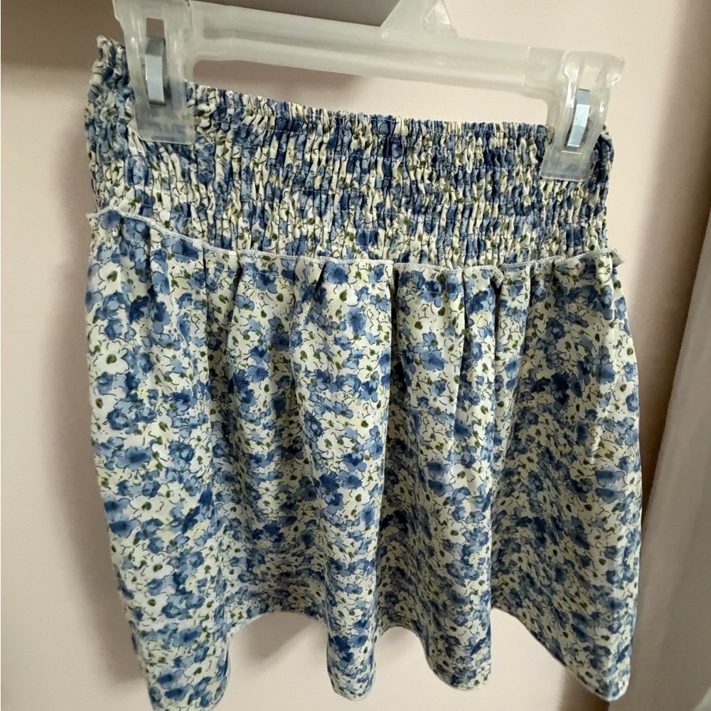 Blue Floral Smocked Waist Skirt